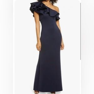 Eliza J One Shoulder Ruffle dress (navy)